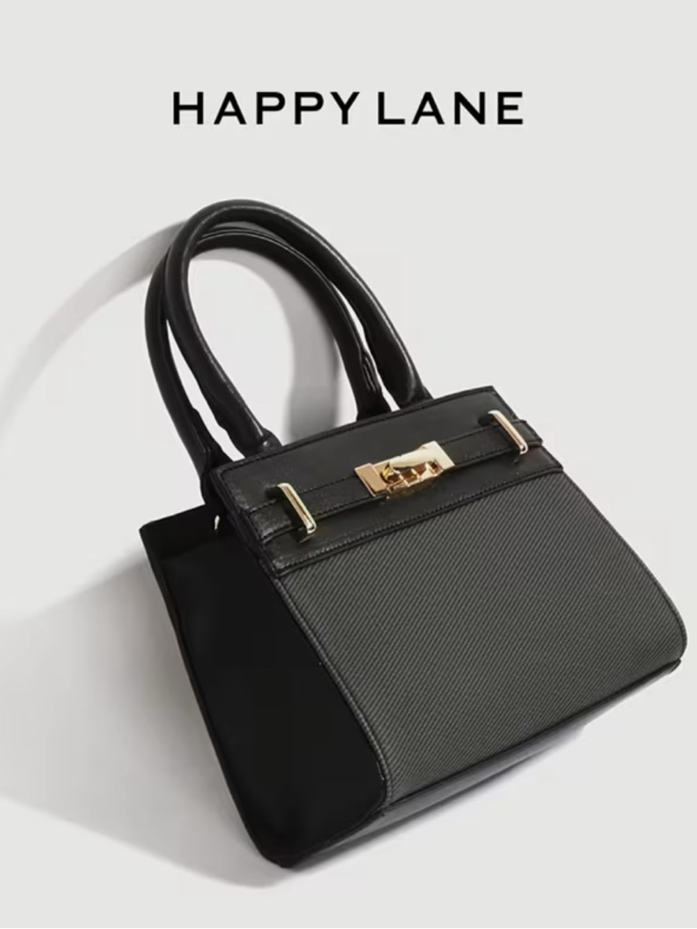 Happy Lane Black Mini Kelly Satchel Crossbody Bag Gold Turn-Lock PU Leather NWT - Picture 2 of 7